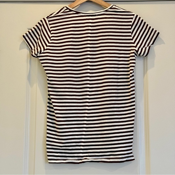 3/$15‼️ Zara Brown & White Striped V-Neck Soft Tee, Size S, 100% Cotton - Picture 3 of 10